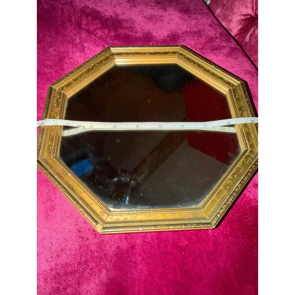 Vintage Octagon Wall Mirror Gold Gilded Floral Frame Small 9 Inch Antique Style